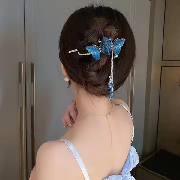 Vintage Bridal Elegance Gold Dual Butterfly Hairpin with Nature-Inspired Gemstone Accents Versatile Wear