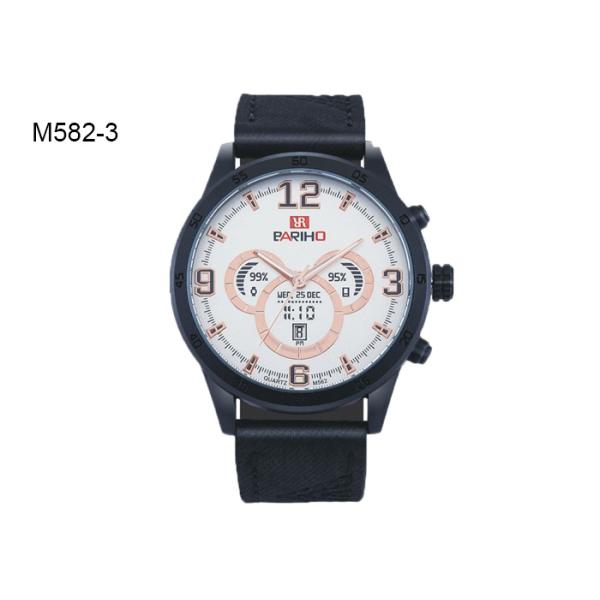 BARIHO Leather Band Men's Quartz Watch Chronograph Date Wristwatch M582