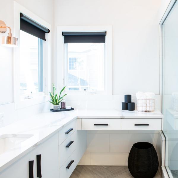 Double Sink Waterproof Bathroom Vanity Units Modern Wood Matte White Plain Lacquer
