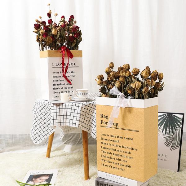 Bolsas de papel Kraft personalizadas, recicláveis e impressas Bolsas de presente de flores retangulares para buquês