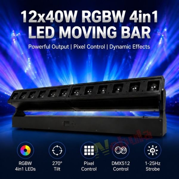 LED Moving Bar 12x40W RGBW 4in1 Stage Lighting DMX Wash Beam Effect Light Bar