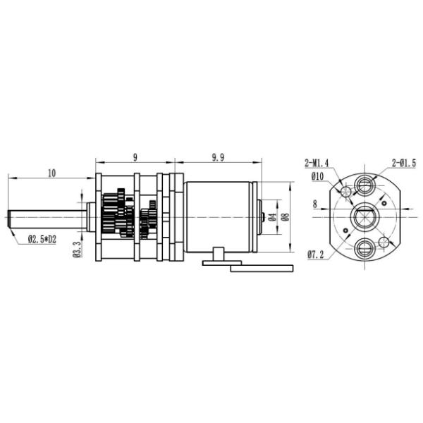 Мотор диаметра SM08-GB10 8mm двухполярный stepper с коробкой передач вала d