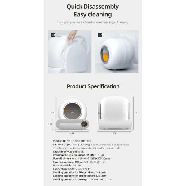 9L inodoro inteligente para gatos PP PS caja de basura de limpieza propia inteligente 900ml