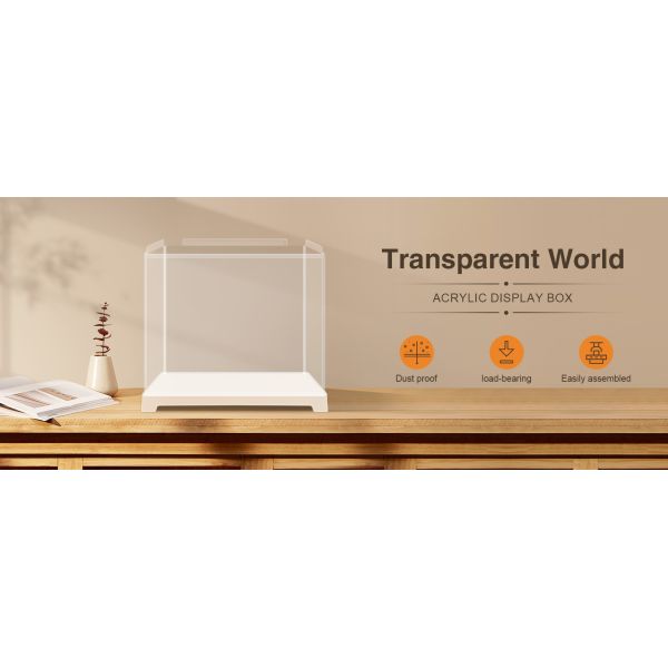 Clear Acrylic Display Case For Hobby Collectibles, Easy Assemble Dust Cover Showcase Clear Storage Bins, Stackable Storage Plastic Box With Wooden Base