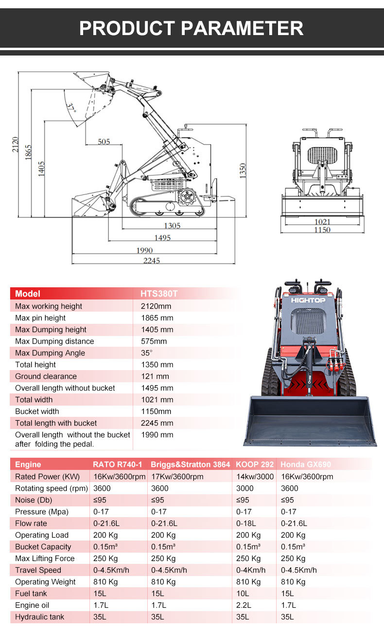 HT380T Mini Skid Steer Loader for Compact Multifunctional Operations