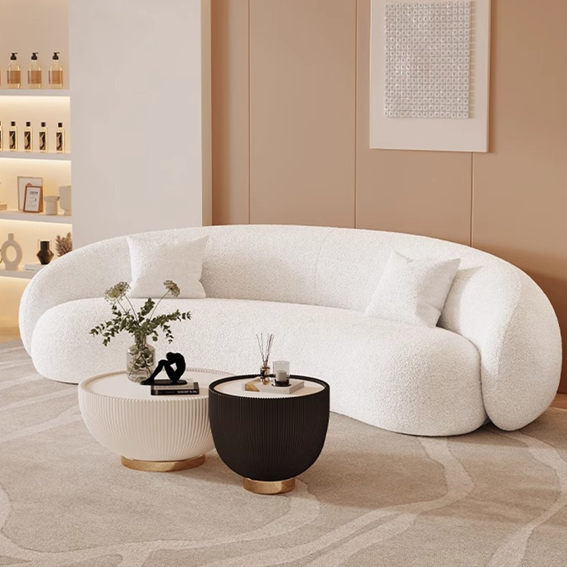Nordic Style Luxury Three Seater Curved Framed Sofa Fabric Sponge Lazy Sofa Bed Tufted Back Eco-Friendly for Living Room