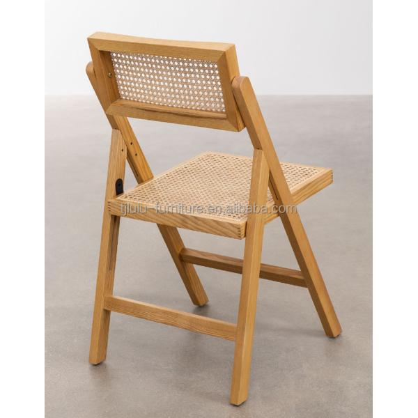Restaurant Hotel Nordic Modern Natural Rattan Foldable Solid Wood Dining Chair for Dining Room Furniture