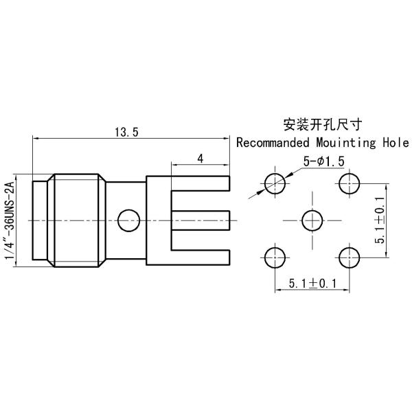 Connecteur coaxial RF féminin SMA ¢ type de soudure de PCB
