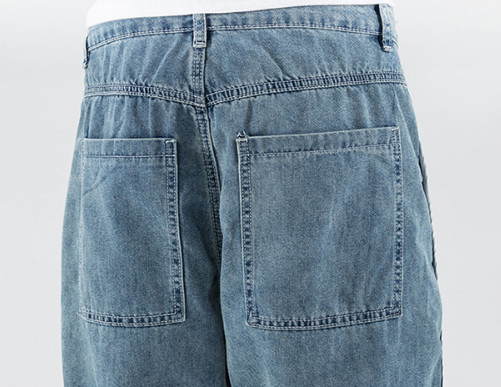 Small moq clothing manufacturers 11Z To 130Z Fabric Men Pants Light Blue Cropped Trousers With Pockets