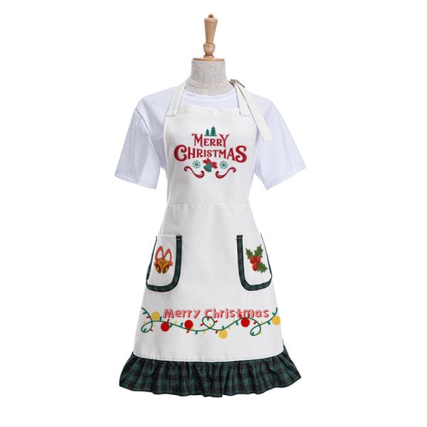 Custom Logo Print Sublimation Blank Buffalo Plaid Linen Apron With Two Pocket BBQ Kitchen Apron Adjustable Shoulder Strap