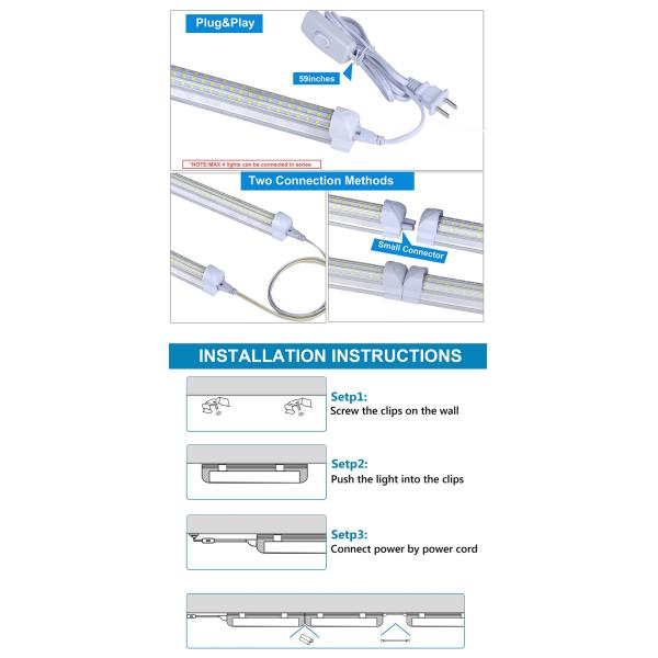 Cold White 14500LM 6000K Led Tube Light Fixture T8 4FT 144 Watt