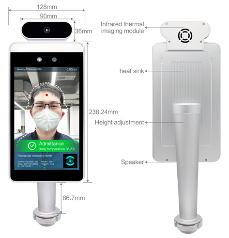 Multi-Language Alarm Device With Body Temperature Test And Facial Recognition For Pass Management