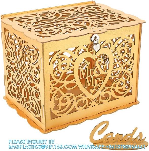 Wedding Money Box Holder With Sign, Large Rustic Wood Wooden DIY Envelop Gift Card Shadow Boxes With Lock Slot