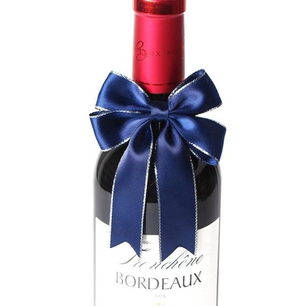 Gift Decoration Blue Satin Ribbon Bow Pre Tied with Elastic Loop Custom Sample