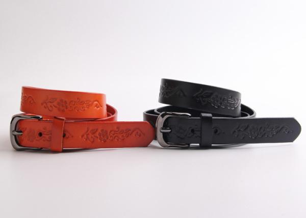 Orange Fashional Embossing Custom Carved Leather Belts With Flower Patterns