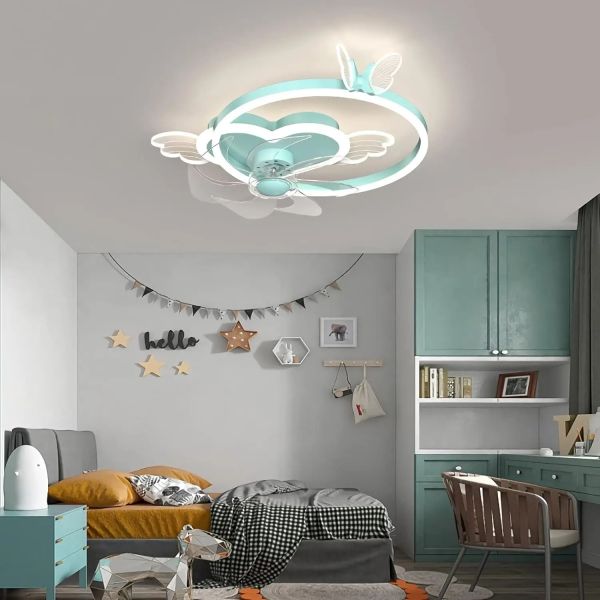 Quiet Fan Ceiling Light with Remote 6 Speeds Led Dimmable pink Kids Ceiling Fans with Lights(WH-CLL-54)