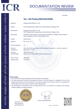 Zhejiang Hindar Optical Co., Ltd Certifications