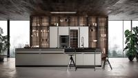 Armário de cozinha elegante personalizado Vitrine de vidro moderna com mesa de bar