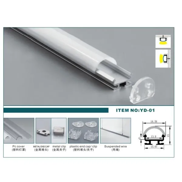 6063 T3-T8 Aluminum Alloy Anodized LED Profile 18.58*15mm Surface Mounted LED Channel