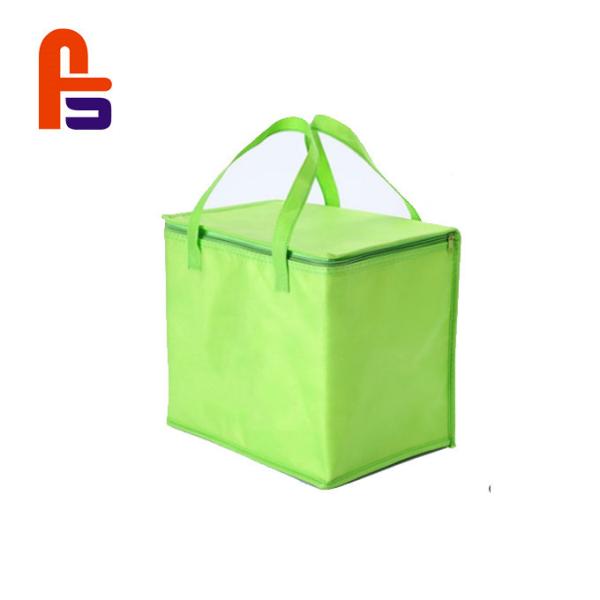 Recyclable Green Color Printing Insulated Cooler  For Lunch And Drink Fabric Shopping Bag