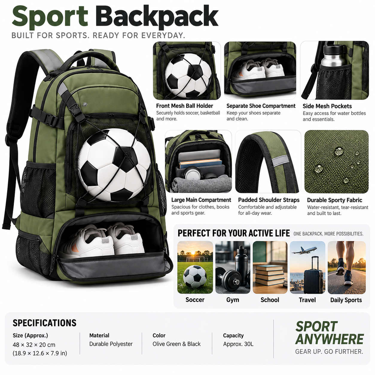 Custom Logo Bag Wholesale Basketball Backpack with Ball Holder & Shoe Compartment – Large Sports Travel Backpack with Ventilated Shoe Pocket, Side Mesh Pockets & Padded Shoulder Straps