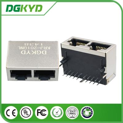 conector dos ethernet do porto RJ45 cat6 de 1000base 1 x 2 com o transformador interno para o módulo da rede