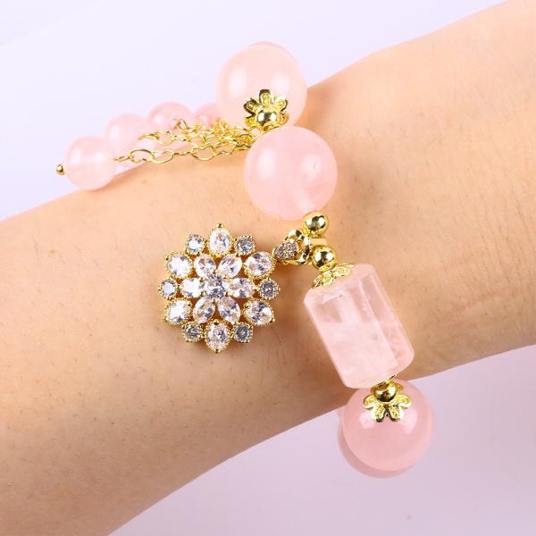 12MM 14MM Pink Rose Quartz Crystal Bead Bracelet Healing Gemstone Bracelets