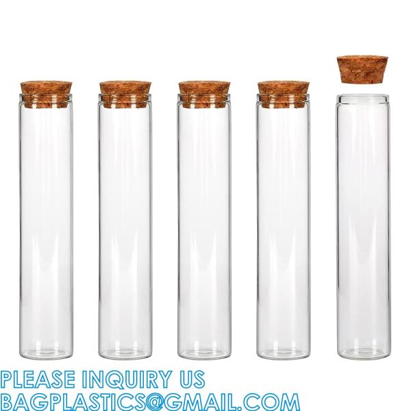 Plastic Glass Test Tubes with Cork Stoppers, Liquid Sample Vial, Leak-Proof, Jars Tube Containers With Wood Lid