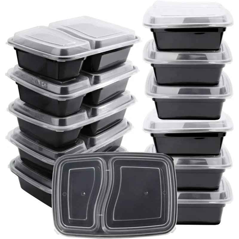 2 Compartment BPA Free Lunch Boxes Rectangular Meal Prep Containers for Food Storage