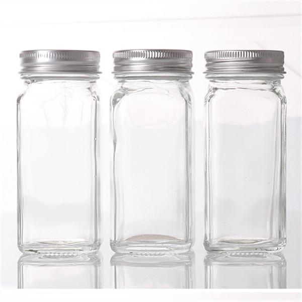 Square Glass 4 Oz Spice Shakers Salt Pepper Storage Seasoning Shaker With Lid