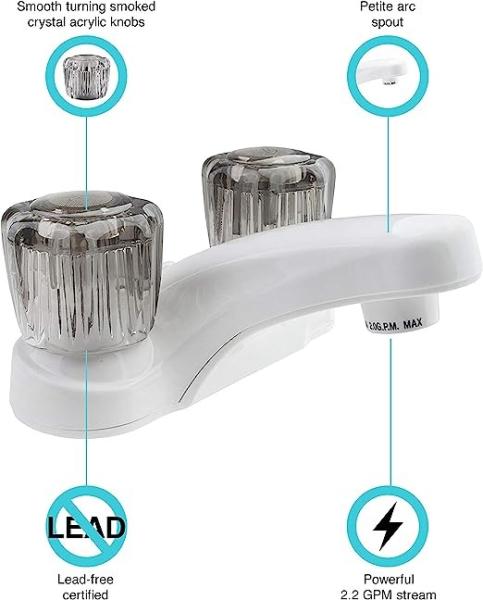 Dual Handle RV Bathroom Faucet Tap Acrylic CUPC Certified 2KG