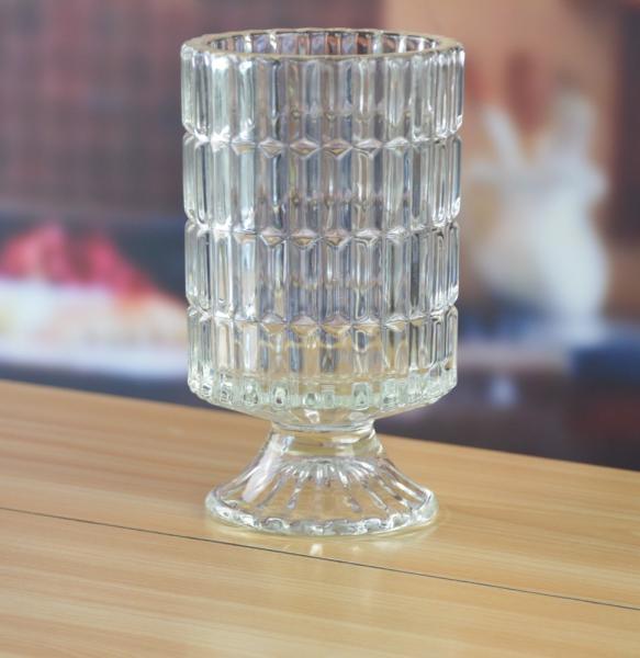 Castiçais de vidro da coluna resistente do pé, castiçais de vidro claros como o vaso de flor