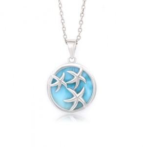 925 Larimar Sterling Silver Necklace Oval Cabochon Gemstones OEM