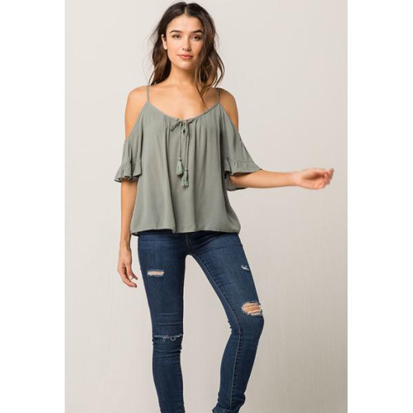 Women Cold Shoulder V Neck Rayon Blouse