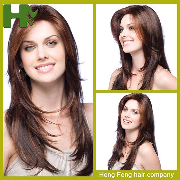 8 - 40 Brown Long Synthetic Wig Black Women Shedding Free Professional