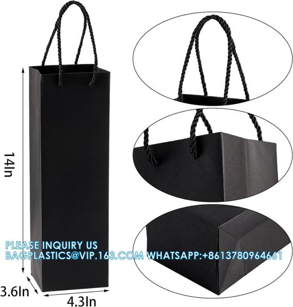 Black Wine Gift Bag, Wine Tote Bags Bulk Kraft Paper Bag With Handles For Party, Shopping, Retail Merchandise