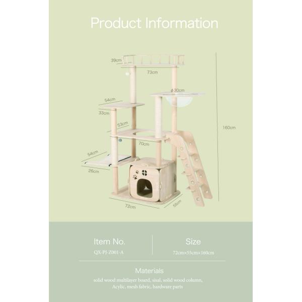 Commercial E-commerce Stores Cat Tree Wood Sisal Multilayer Cat Scratch Tree with Cat Bed