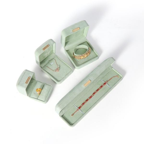 Octagonal light green Velvet Jewelry Box customizable flip Jewellery Box With Golden patch