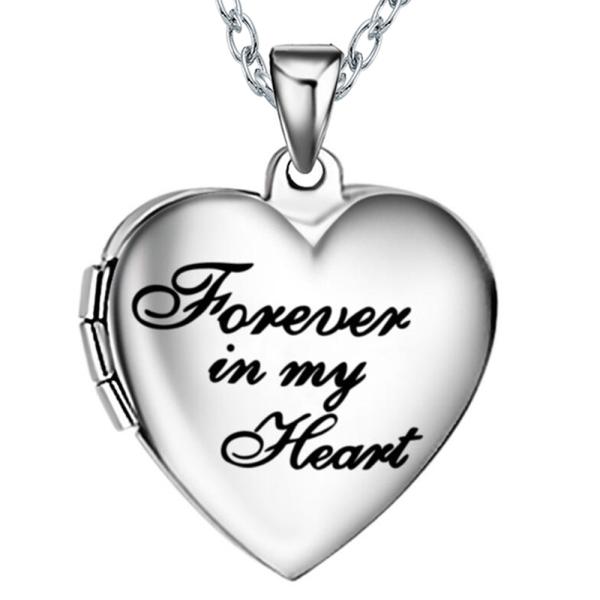 Unisex Stainless Steel Heart-Shaped Photo Box Pendant Necklace with Engravable Chain