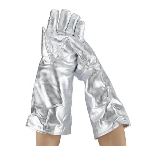 45 cm de long Résistant à la chaleur radiante à 1000 degrés Celsius Couleur brillante en aluminium Sécurité du travail Gants protégés par la chaleur en aluminium