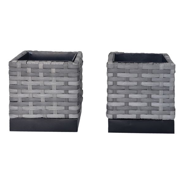 Set of 2 Latest Popular Garden Planter Metal Frame Weather Resistance PE Rattan Flowerpot Plant Pot