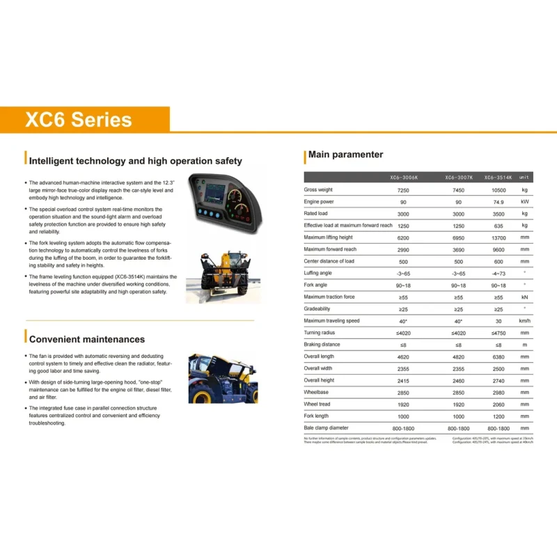 4WD Agricultural Construction Machinery with Discount Price, 2.5ton 7m New Telescopic Forklift Xc6-3514K Telehandler for Sale