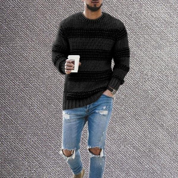NO Needle Detection Men's Striped Sweater for Casual Wear 2023 Round Neck Knitted Top