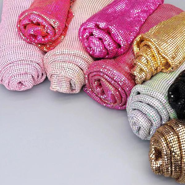 Sparkling Shiny 2-7mm Metal Sequin Mesh Fabric Round For Decoration