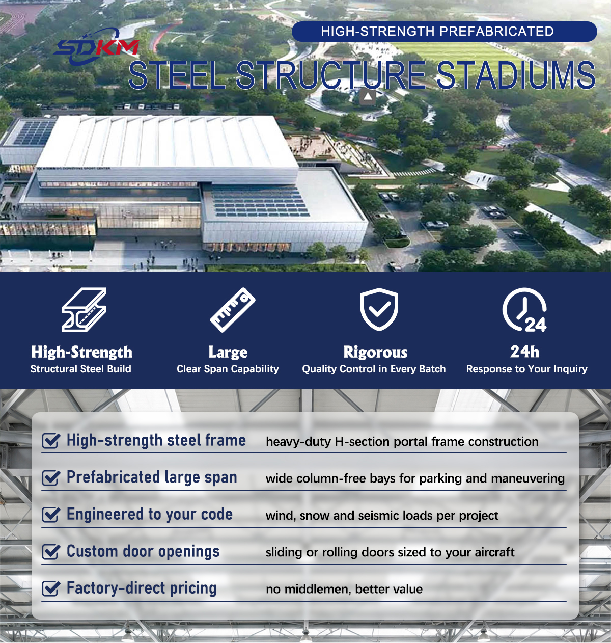 Large Span Steel Frame Industrial Building For Stadiums Arenas Projects
