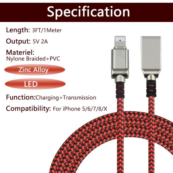 Super Long Fast Charging USB Cable For 5S Mobile Phone 2.1A Nylon Braided