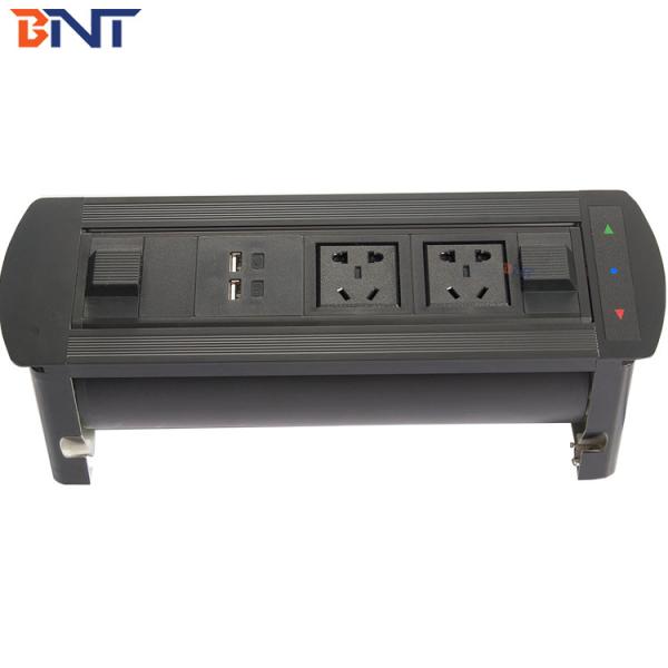 Silver / Black Conference Table Outlet , Electric Desktop Flip Up Plug Sockets