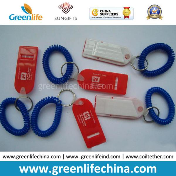 Customized Green Flat Alerting Whistle White Logo Printed w/Key Ring