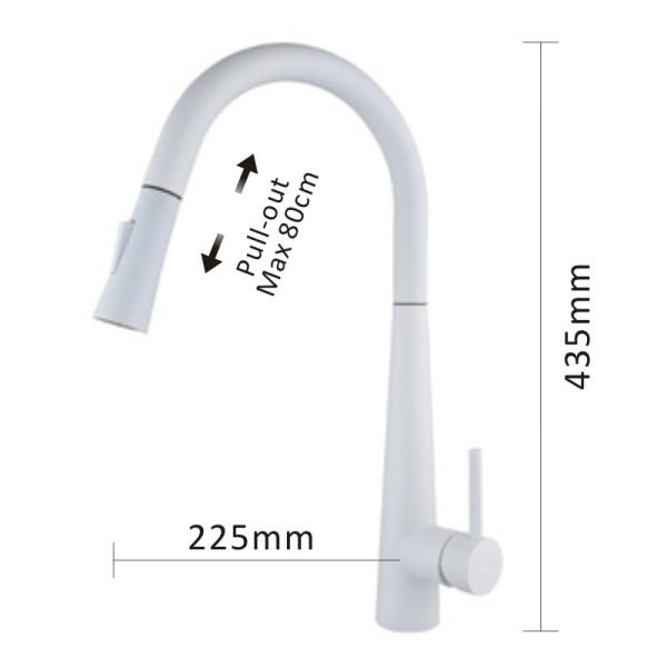 4 Hole Single Handle White Stainless Steel Pull Out Tap Kitchen Faucet  Mixer