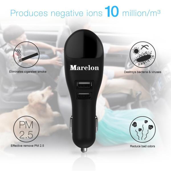 2 USB Port  Smart Car Charger With Ionic Air Cleaner Ionizer , Car Air Purifier